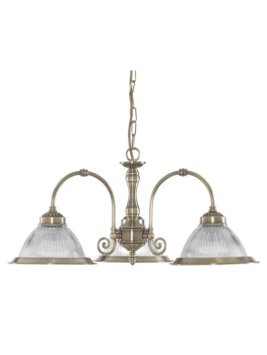Searchlight American Diner 3Lt Hanglamp Antique Messing & Ribbed Glas