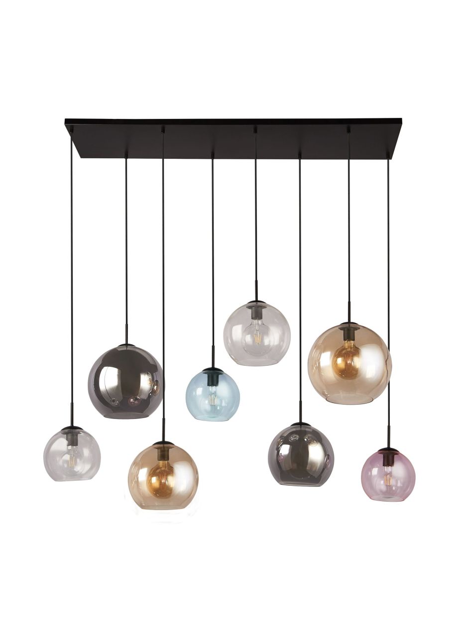Searchlight Mardi Gras II 8Lt Hanglamp Mat Zwart Metaal & Coloured Glas