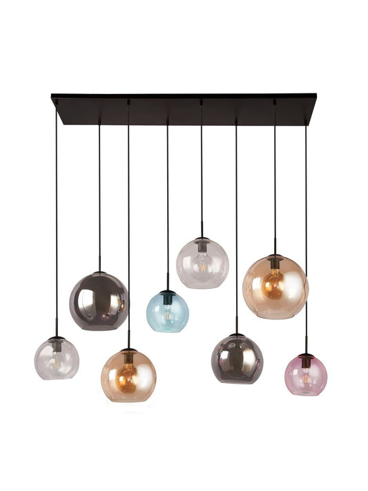 Searchlight Mardi Gras II 8Lt Hanglamp Mat Zwart Metaal & Coloured Glas