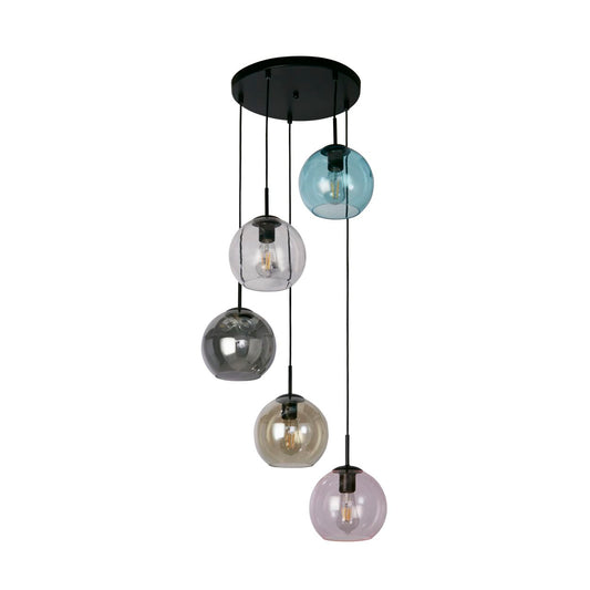 Searchlight Mardi Gras II 5Lt Hanglamp Zwart Metaal & Coloured Glas