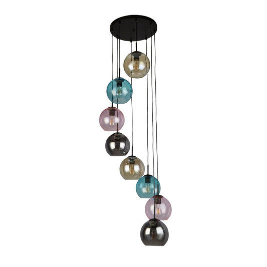 Searchlight Mardi Gras II 8Lt Hanglamp Zwart Metaal & Coloured Glas