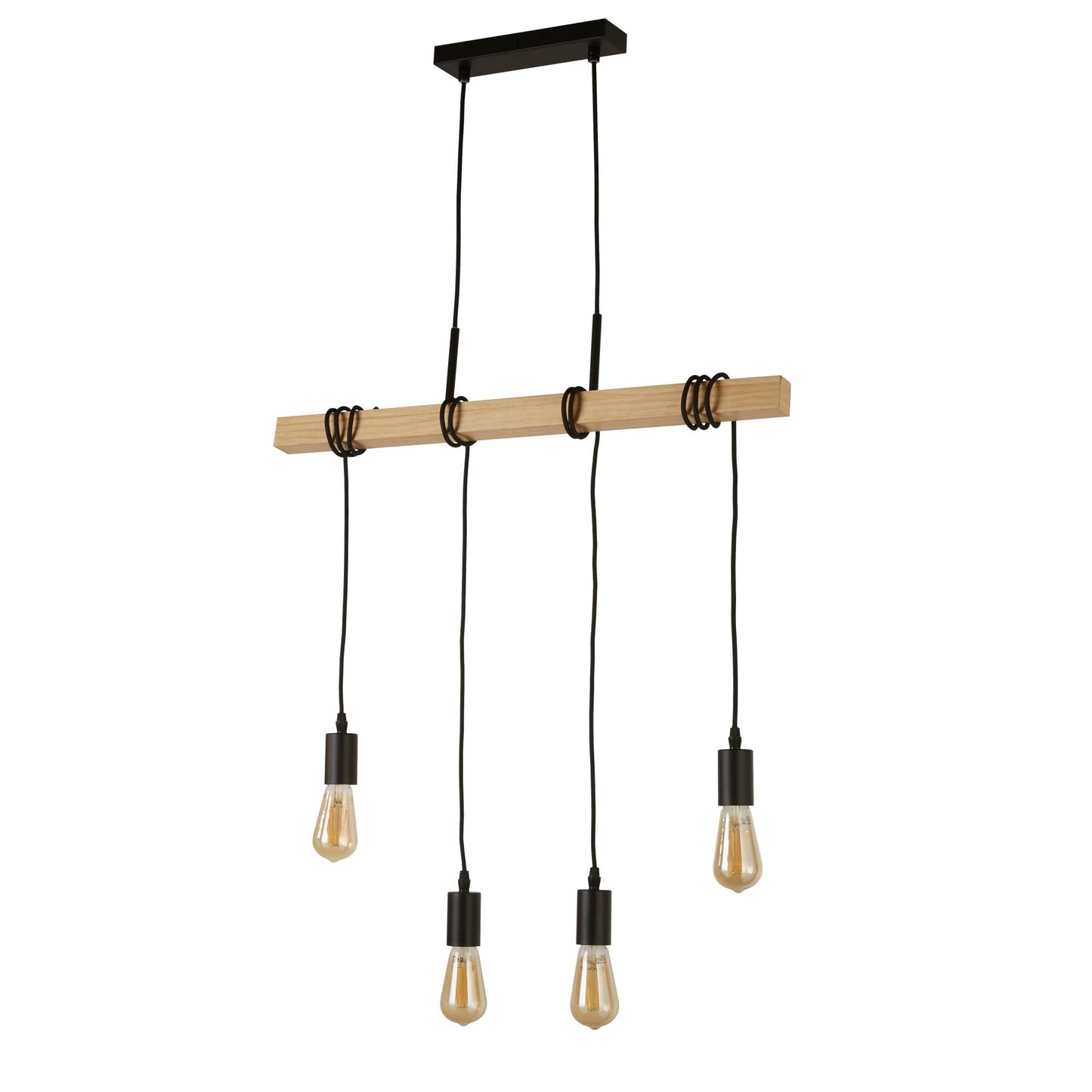 Searchlight Woody  4Lt Bar Pendant - Natural Wood & Black Metal