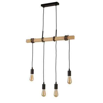 Searchlight Woody  4Lt Bar Pendant - Natural Wood & Black Metal