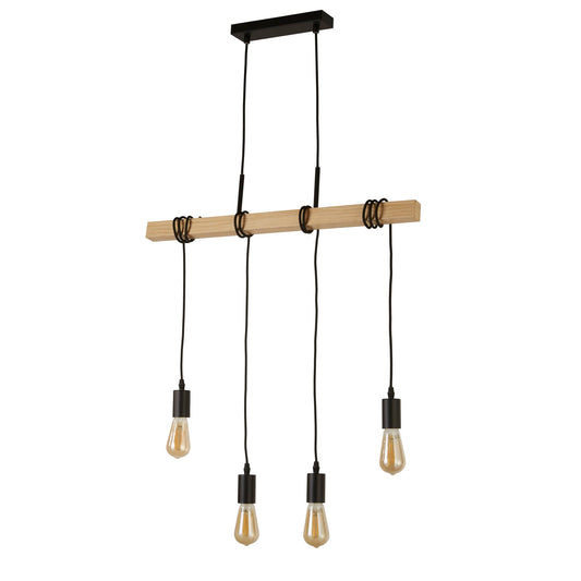 Searchlight Woody  4Lt Bar Pendant - Natural Wood & Black Metal