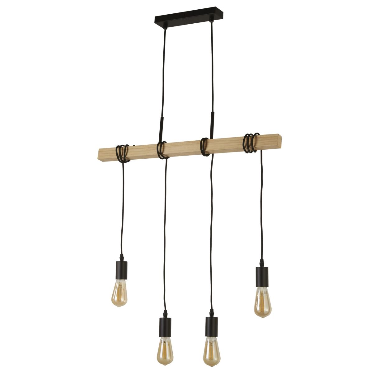Searchlight Woody 4Lt Bar Hanglamp Naturel Hout & Zwart Metaal