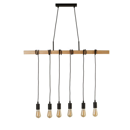 Searchlight Woody  6Lt Bar Pendant - Natural Wood & Black Metal