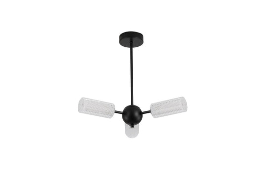 Searchlight Cosmic 3Lt Semi flush Zwart Metaal with Textured Acryl