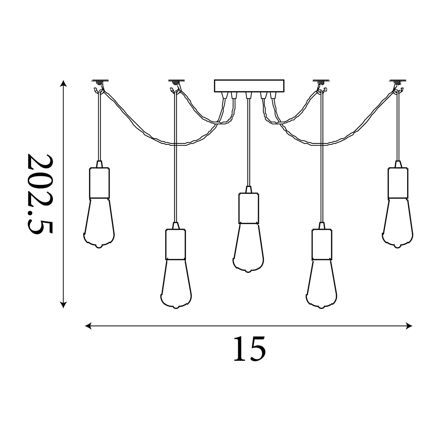 Searchlight Squiggle 5Lt Pendant - Black Metal & Cables