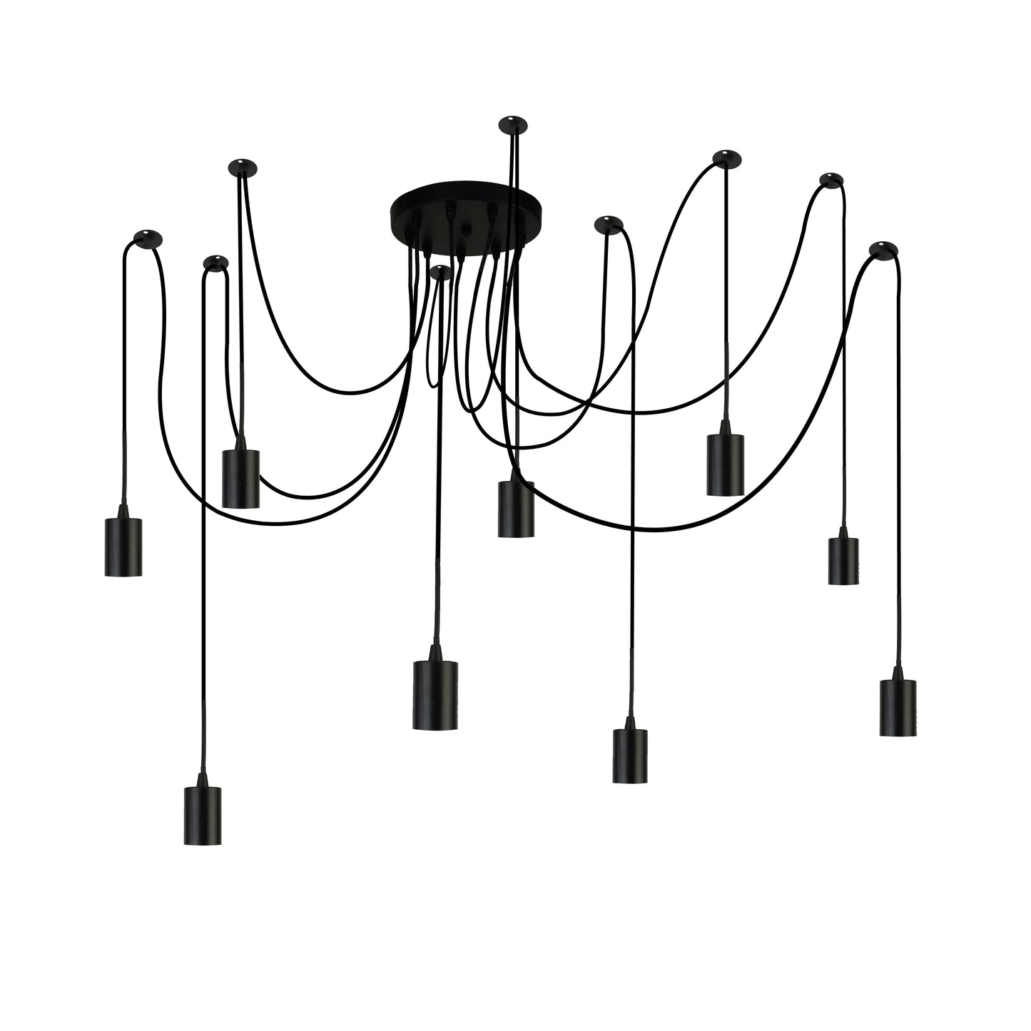 Searchlight Squiggle 9Lt Pendant - Black Metal & Cables