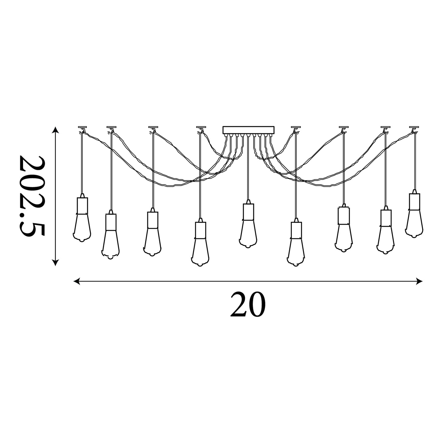 Searchlight Squiggle 9Lt Pendant - Black Metal & Cables