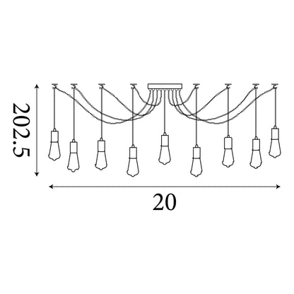 Searchlight Squiggle 9Lt Pendant - Black Metal & Cables