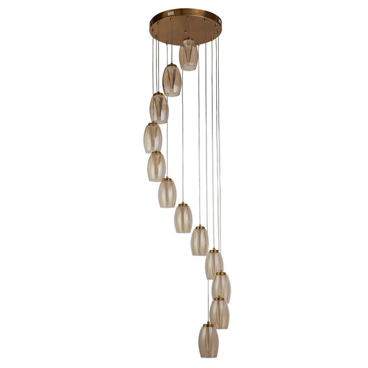 Searchlight Cyclone 12Lt Hanglamp Brons Metaal & Champagne Glas