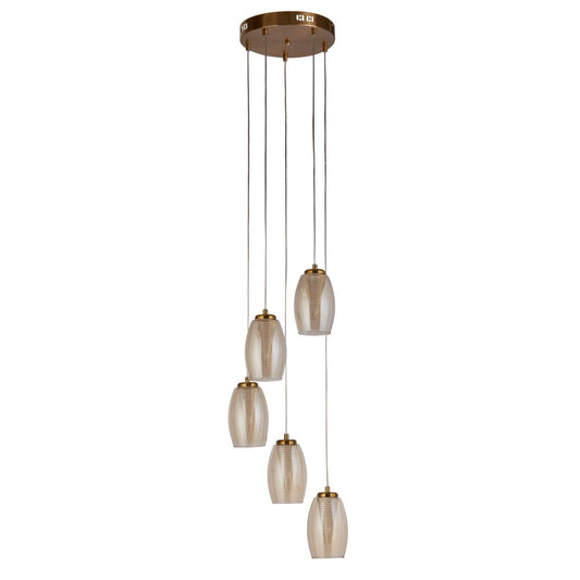 Searchlight Cyclone 5Lt Hanglamp Brons Metaal & Champagne Glas