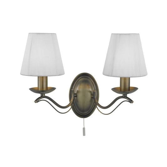 Searchlight Andretti 2Lt Wandlamp Antique Messing & Ivoor String Stof