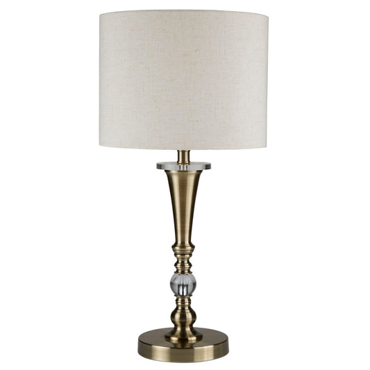 Searchlight Oscar Tafellamp Antique Messing Metaal & Oatmeal Linnen Lampenkap