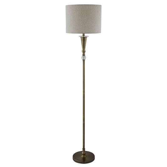 Searchlight Oscar Vloerlamp Antique Messing Metaal & Linnen