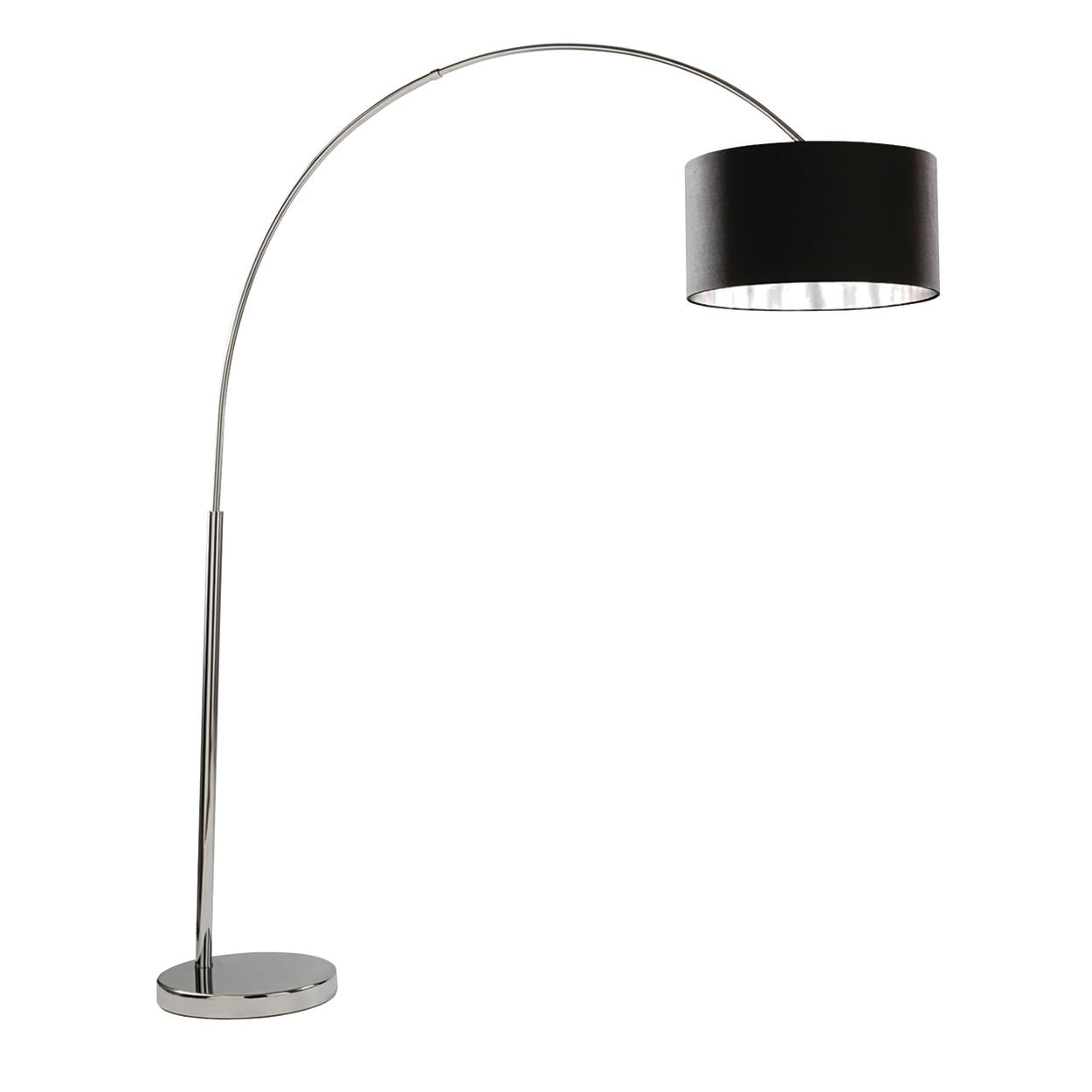 Searchlight Giant Arc Vloerlamp Chroom Metaal & Zwart Stof Lampenkap