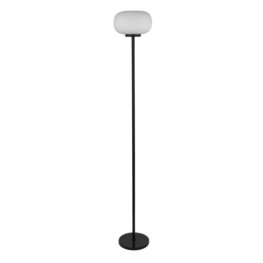 Searchlight Lumina Vloerlamp Zwart Metaal & Opal Ribbed Glas