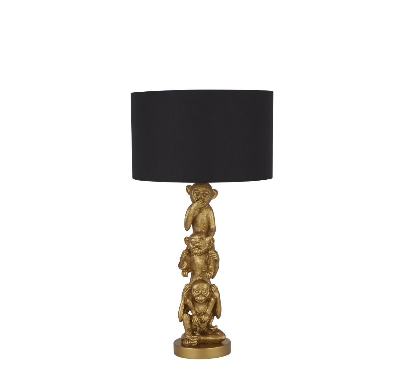 Searchlight 3 Wise Monkeys Tafellamp Goud Hars & Zwart Stof Lampenkap