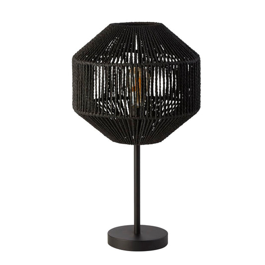 Searchlight Wicker Tafellamp Mat Zwart Metaal & Zwart Rope Lampenkap