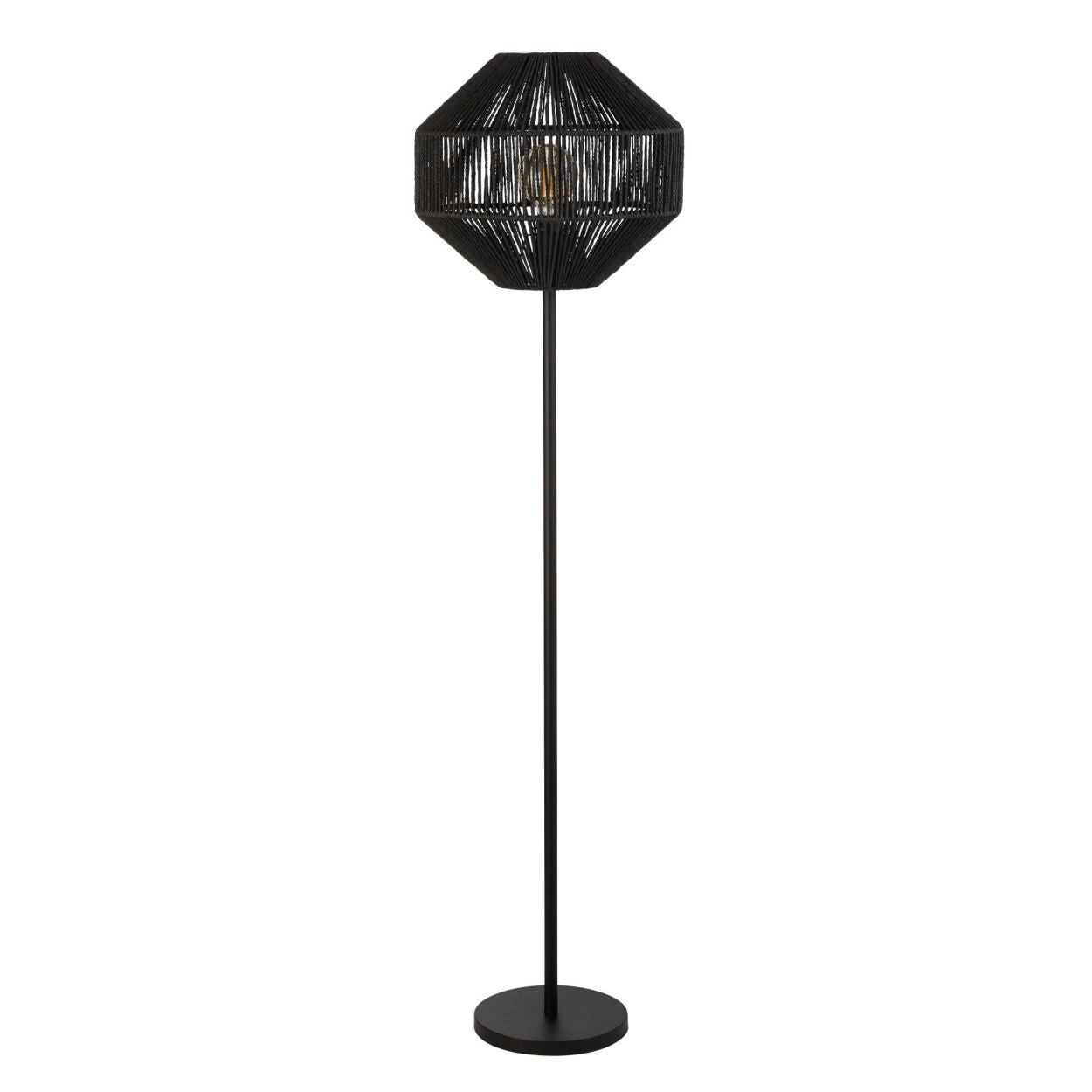 Searchlight Wicker Vloerlamp Mat Zwart Metaal & Zwart Rope Lampenkap