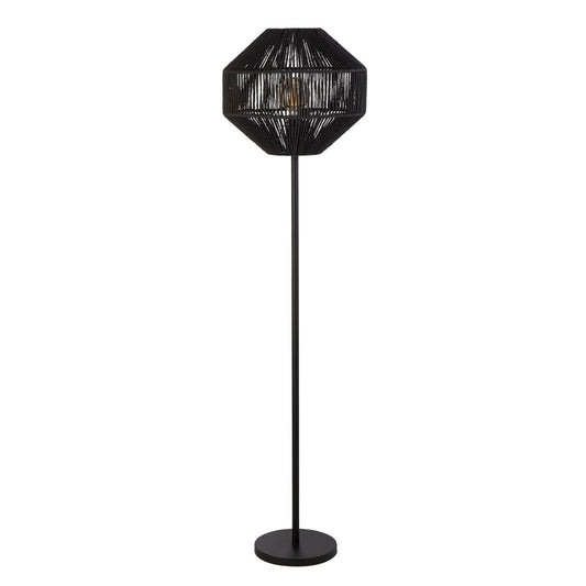 Searchlight Wicker Vloerlamp Mat Zwart Metaal & Zwart Rope Lampenkap