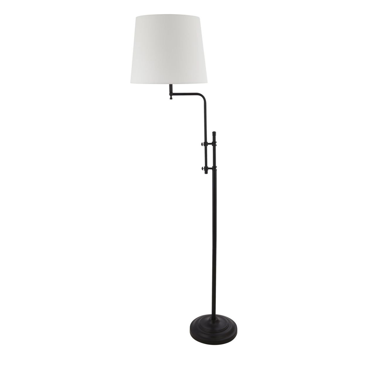 Searchlight Munich Vloerlamp Mat Zwart Metaal & Naturel Linnen Lampenkap