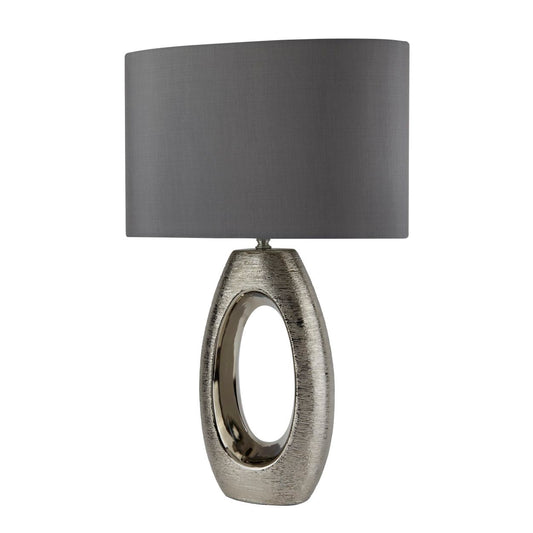 Searchlight Artisan Tafellamp Ceramic, Chroom & Grijs Faux Silk Lampenkap