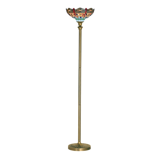 Searchlight Dragonfly Vloerlamp Antique Messing & Stained Glas