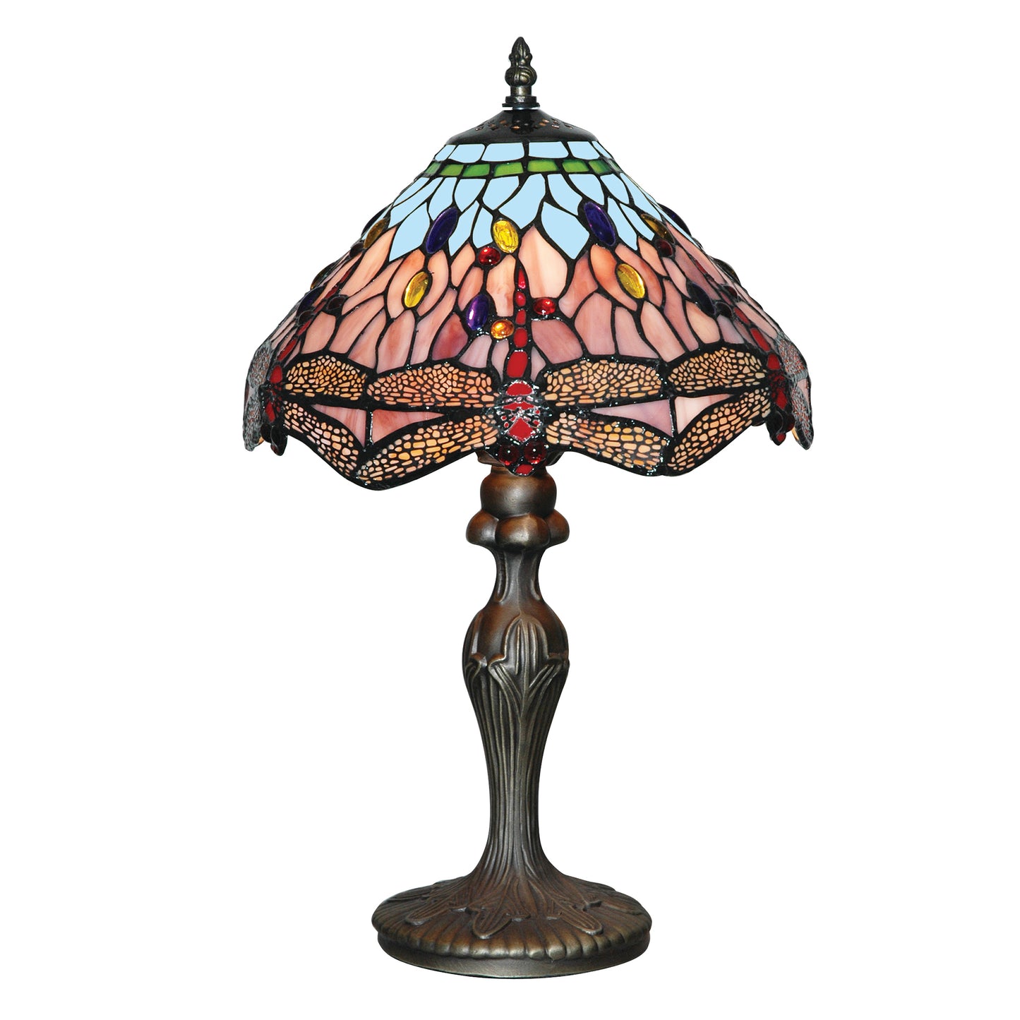 Searchlight Dragonfly Tafellamp Antique Messing & Stained Glas