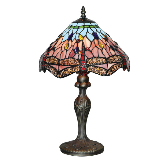 Searchlight Dragonfly Tafellamp Antique Messing & Stained Glas