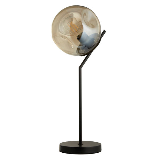 Searchlight Punch Tafellamp Zwart Metaal & Champagne Punched Glas