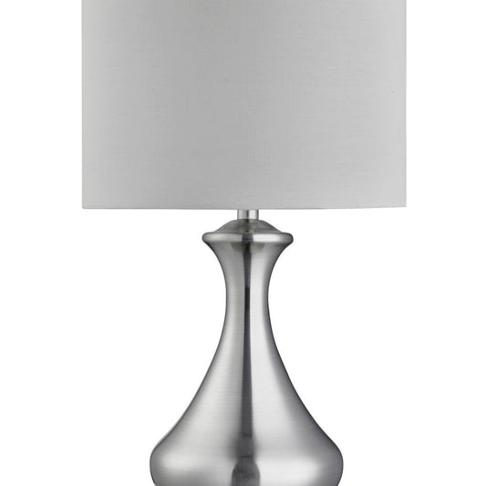 Searchlight Touch Tafellamp Satin Zilver Metaal & Ivoor Stof Lampenkap