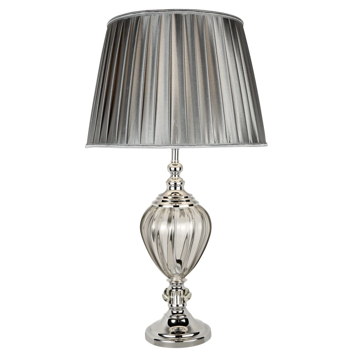 Searchlight Greyson Tafellamp Chroom, Smoked Glas & Pewter Lampenkap