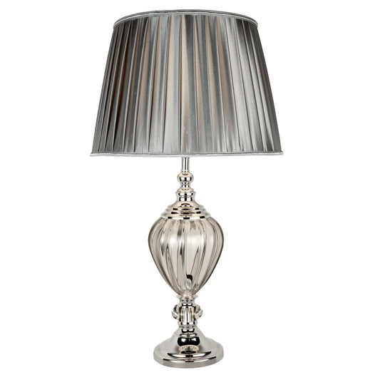 Searchlight Greyson Tafellamp Chroom, Smoked Glas & Pewter Lampenkap