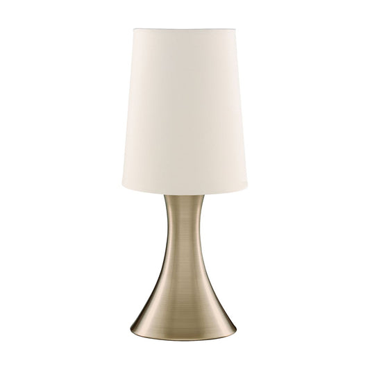 Searchlight Touch Tafellamp Antique Messing Metaal & Crème Stof Lampenkap