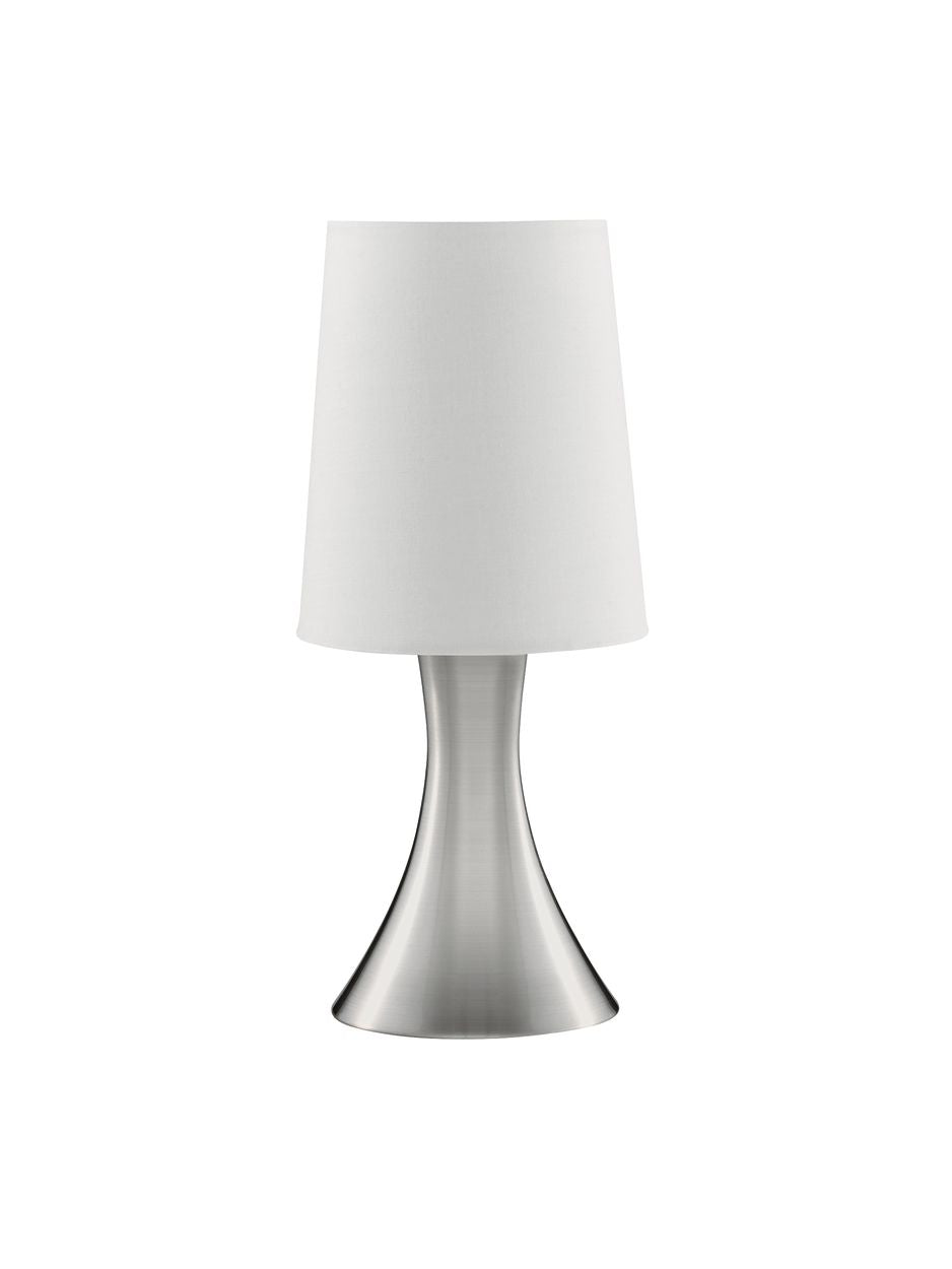 Searchlight Touch Tafellamp Satin Zilver Metaal & Wit Stof Lampenkap