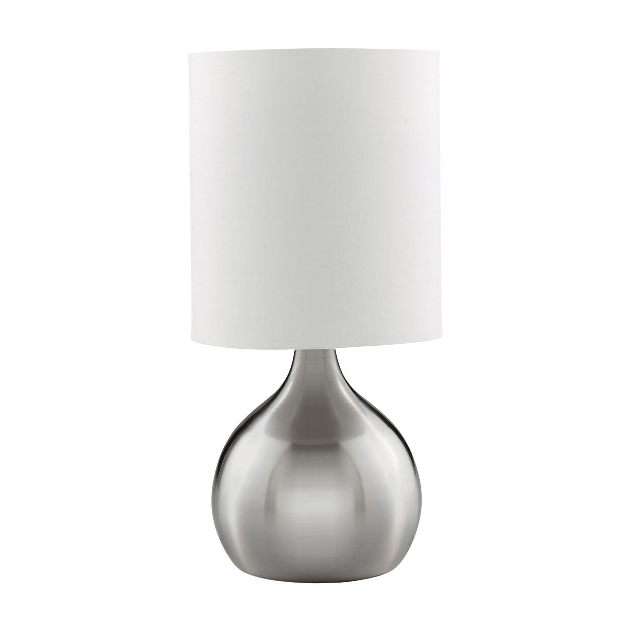 Searchlight Touch Tafellamp Satin Zilver Metaal & Ivoor Stof Lampenkap