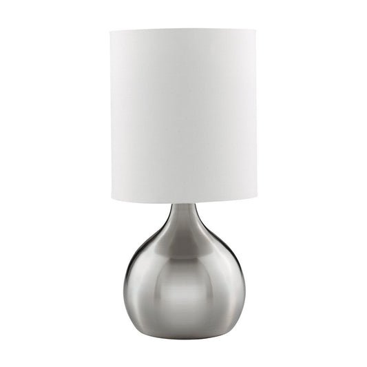 Searchlight Touch Tafellamp Satin Zilver Metaal & Ivoor Stof Lampenkap