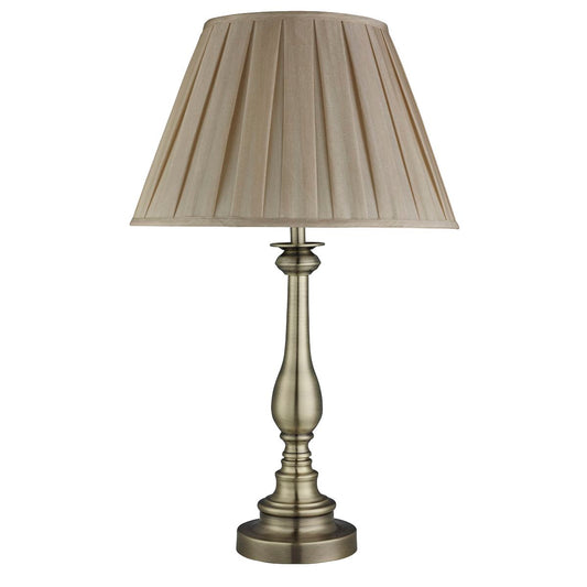 Searchlight Flemish Tafellamp Antique Messing Metaal, Mink Pleated Lampenkap