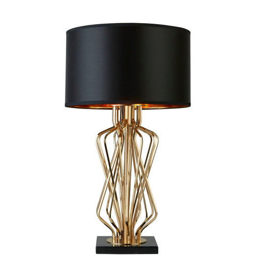 Searchlight Ethan Tafellamp Goud Metaal, Zwart Marmer & Zwart Stof