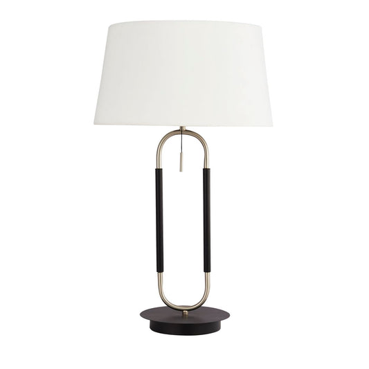 Searchlight Jazz Tafellamp Zwart, Satin Zilver Metaal & Wit Velours