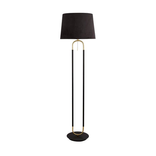Searchlight Jazz Vloerlamp Zwart, Satin Messing Metaal & Zwart Velours