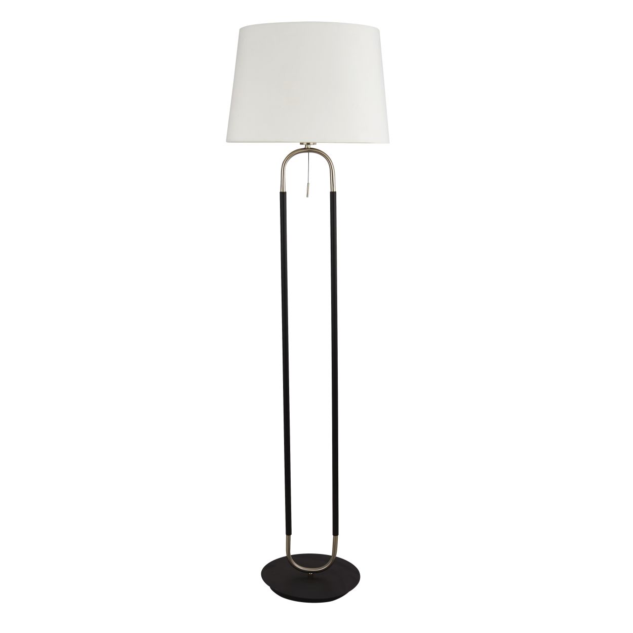 Searchlight Jazz Vloerlamp Zwart, Satin Zilver Metaal & Wit Velours