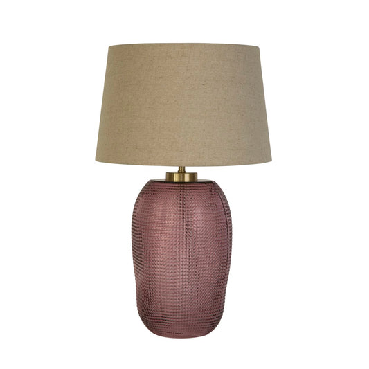 Searchlight Amethyst 1Lt Tafellamp, Roze Glas with Naturel Linnen Lampenkap