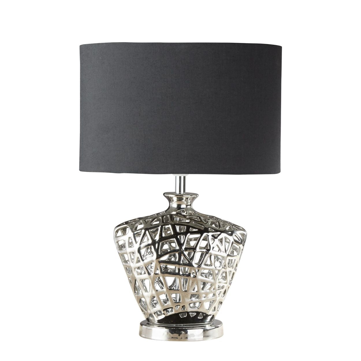 Searchlight Network Tafellamp Chroom Metaal & Zwart Stof Oval Lampenkap