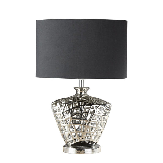 Searchlight Network Tafellamp Chroom Metaal & Zwart Stof Oval Lampenkap