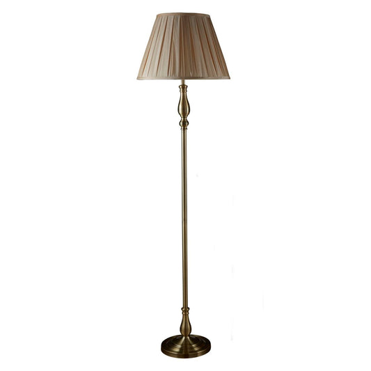 Searchlight Flemish Vloerlamp Antique Messing Metaal & Grijs Pleated Lampenkap