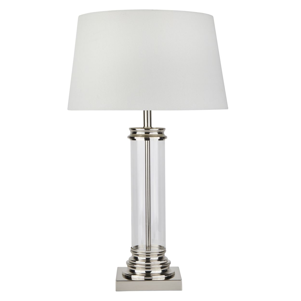 Searchlight Pedestal Tafellamp Satin Zilver, Glas & Crème Stof