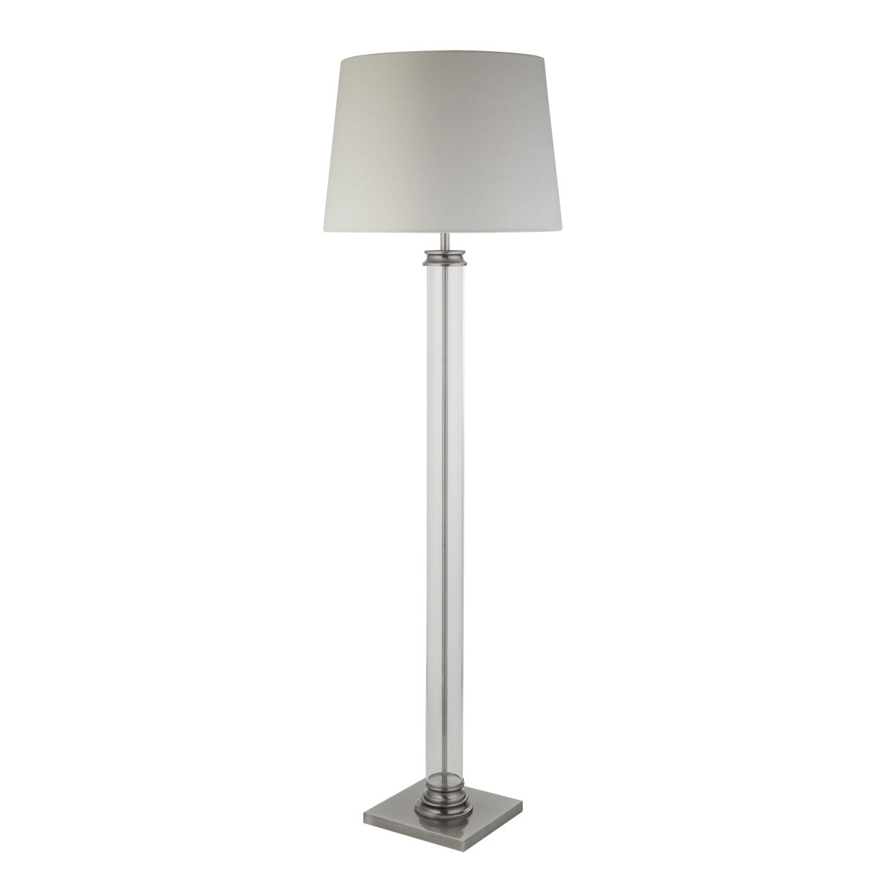 Searchlight Pedestal Vloerlamp Satin Zilver, Glas & Crème Stof